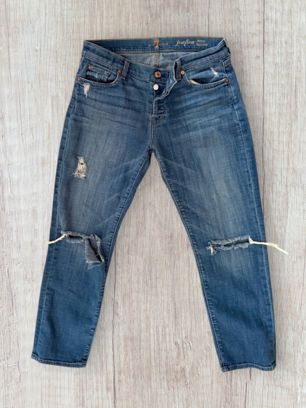 7 For All Mankind Josefina Skinny Boyfriend Distressed Jeans Medium Wash Size 26